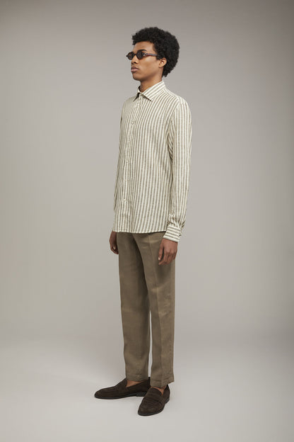 Men’s classic collar shirt in linen and striped cotton comfort fit