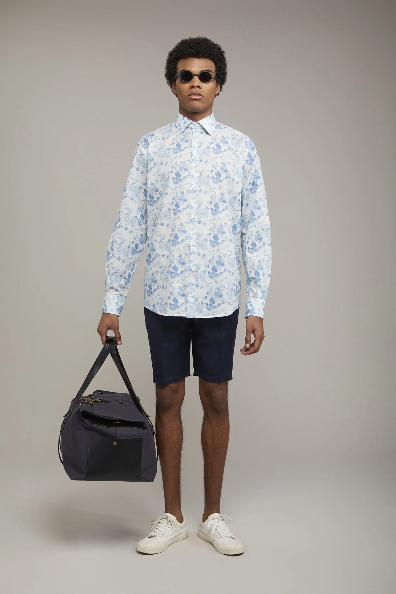 Men's printed casual shirt with classic collar 100% cotton muslin fabric comfort fit