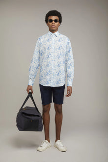 Men's printed casual shirt with classic collar 100% cotton muslin fabric comfort fit
