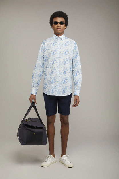 Men's printed casual shirt with classic collar 100% cotton muslin fabric comfort fit