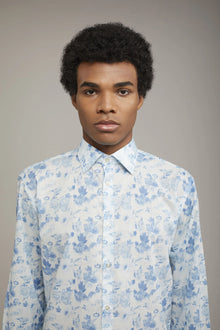Men's printed casual shirt with classic collar 100% cotton muslin fabric comfort fit