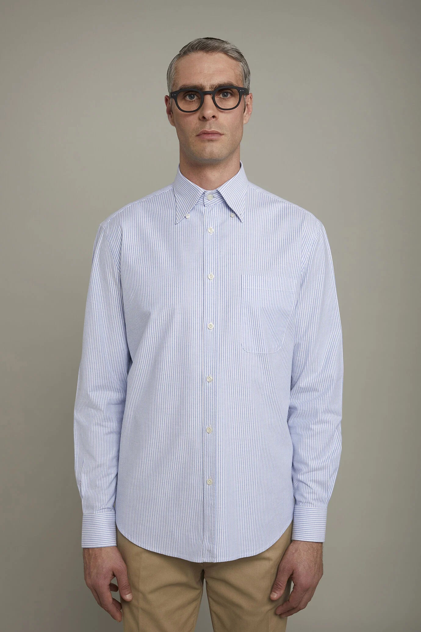 Men's classic shirt button down collar ultra light striped Oxford fabric comfort fit