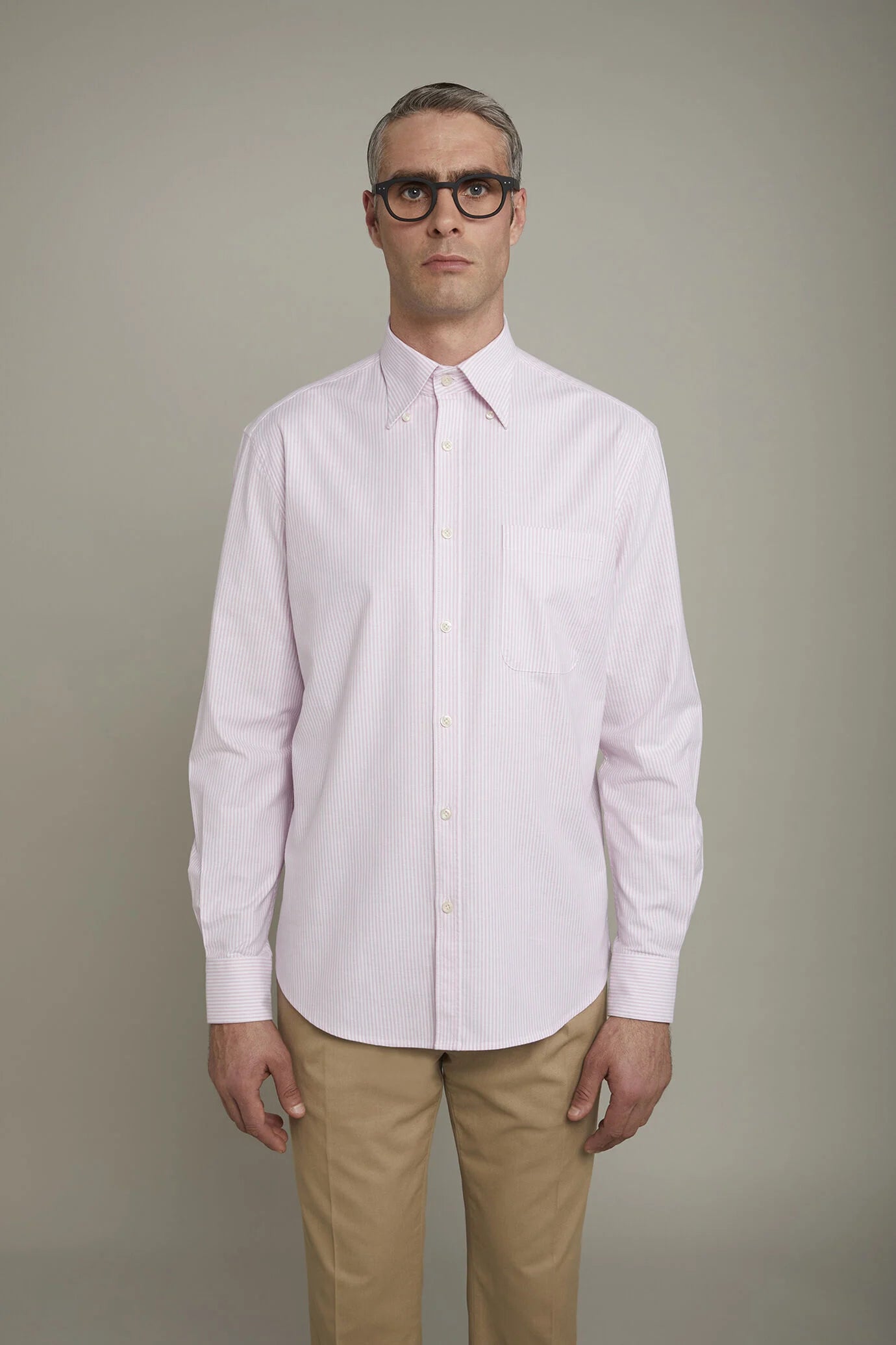 Men's classic shirt button down collar ultra light striped Oxford fabric comfort fit