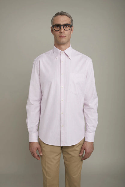 Men's classic shirt button down collar ultra light striped Oxford fabric comfort fit