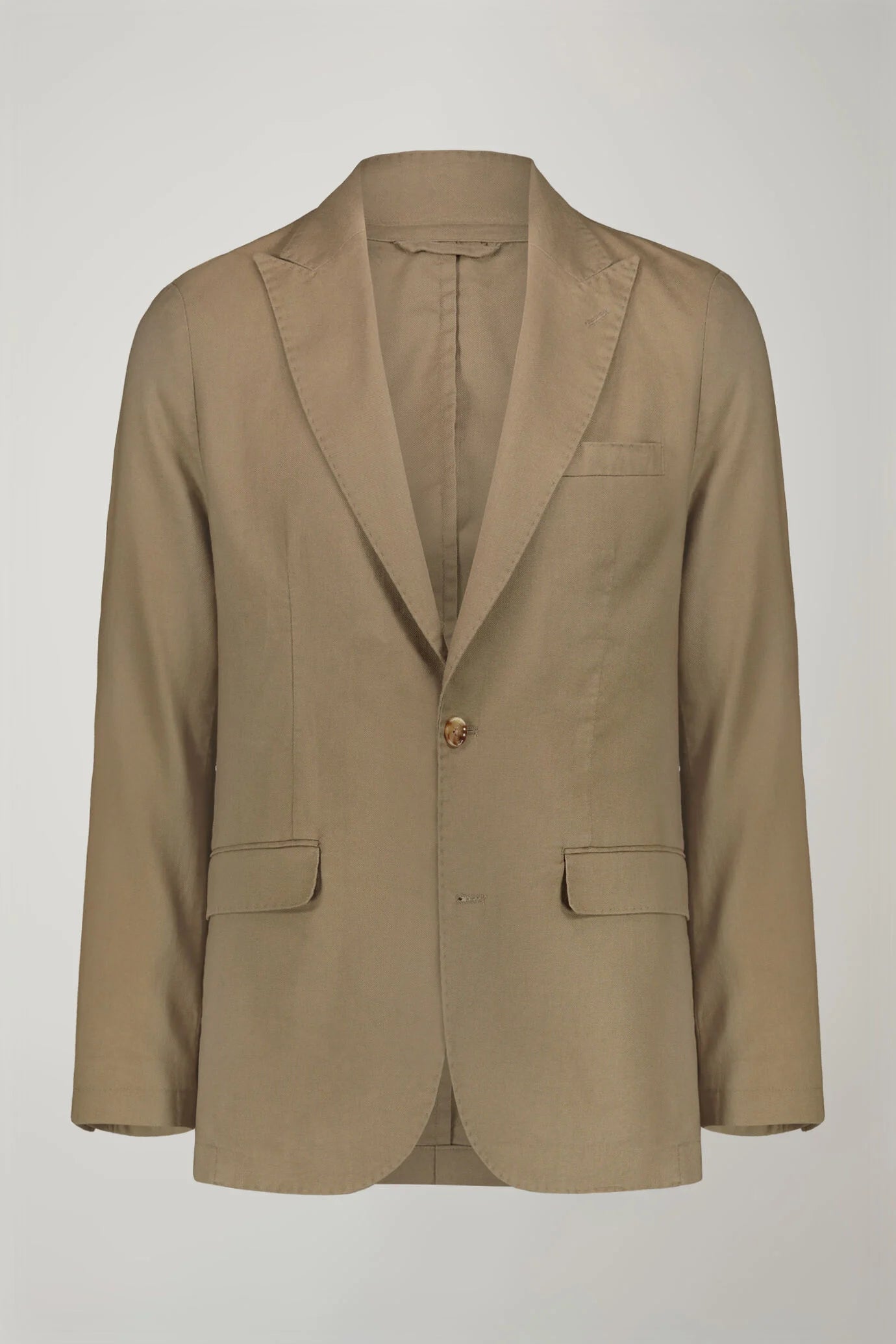 Men's single-breasted unlined linen and cotton blazer with regular fit lapels