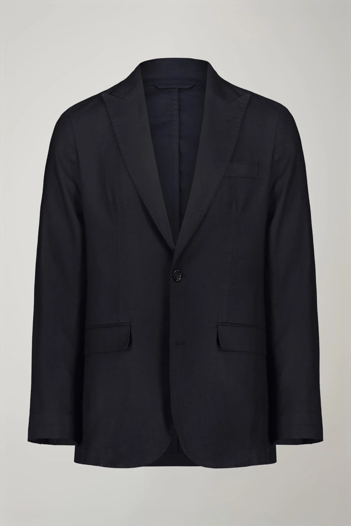 Men's single-breasted unlined linen and cotton blazer with regular fit lapels