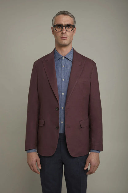 Men's single-breasted unlined linen and cotton blazer with regular fit lapels
