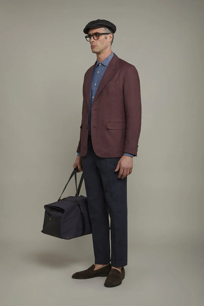 Men's single-breasted unlined linen and cotton blazer with regular fit lapels