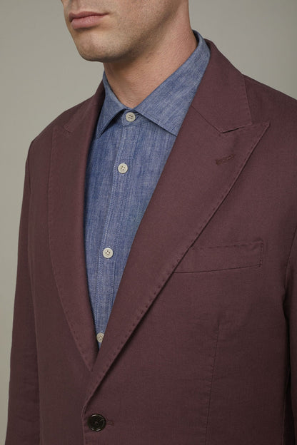 Men's single-breasted unlined linen and cotton blazer with regular fit lapels