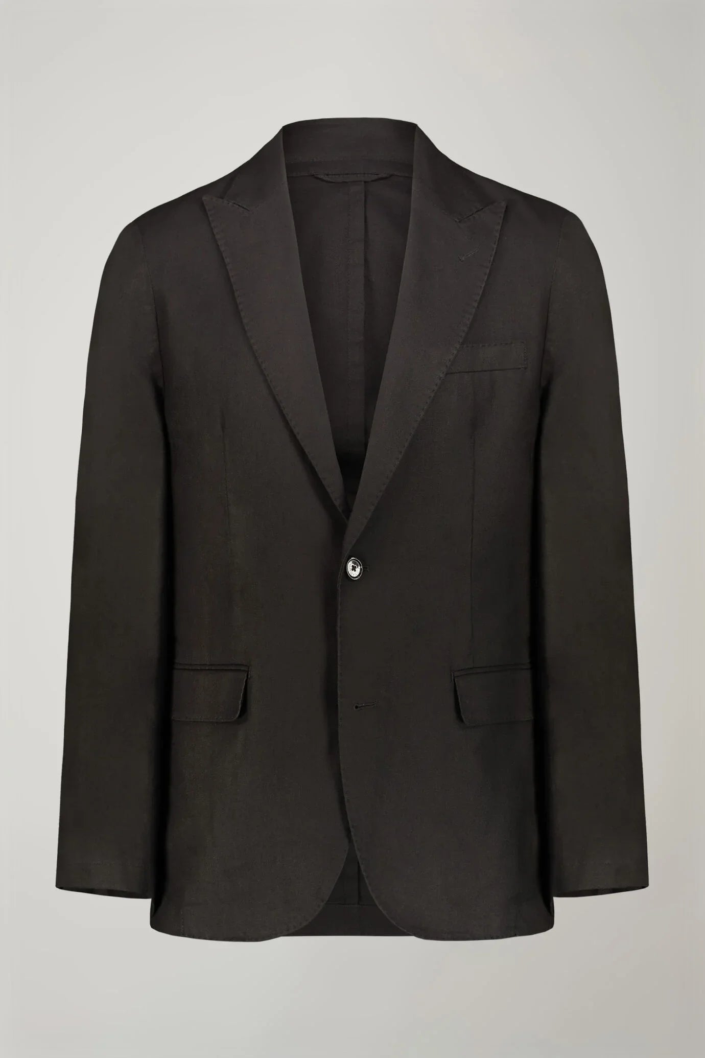 Men's single-breasted unlined linen and cotton blazer with regular fit lapels