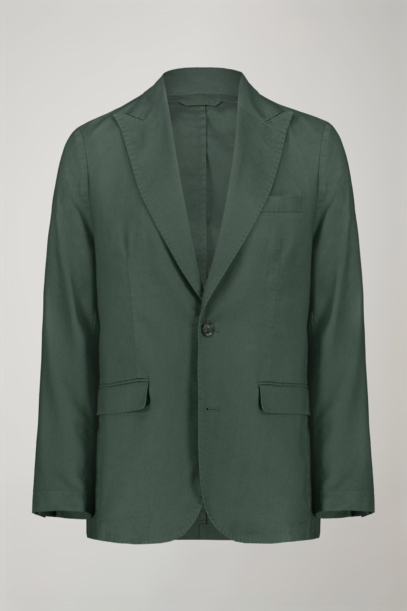 Men's single-breasted unlined linen and cotton blazer with regular fit lapels
