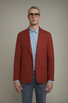 Men's single-breasted unlined linen and cotton blazer with regular fit lapels
