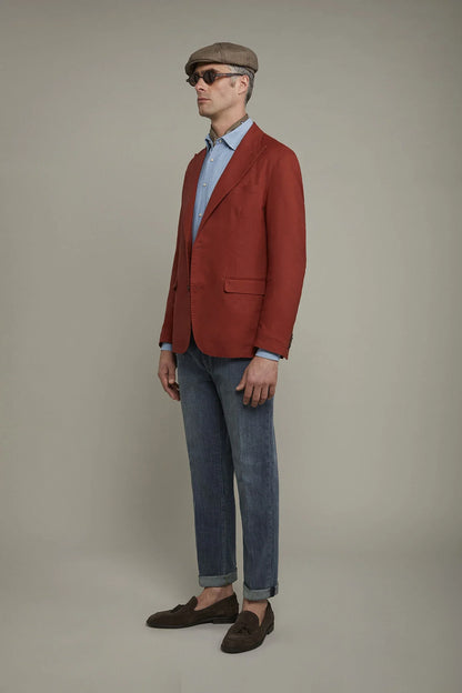 Men's single-breasted unlined linen and cotton blazer with regular fit lapels