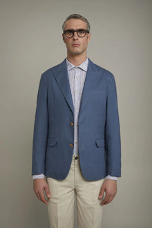 Men's single-breasted unlined linen and cotton blazer with regular fit lapels