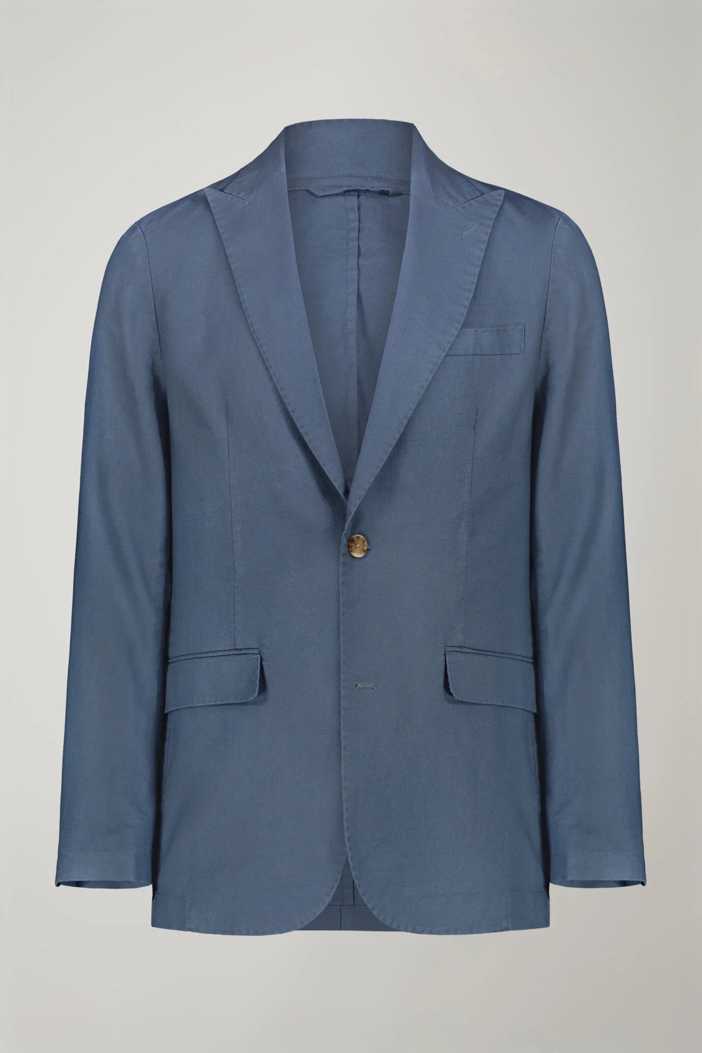 Men's single-breasted unlined linen and cotton blazer with regular fit lapels