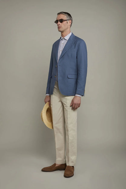 Men's single-breasted unlined linen and cotton blazer with regular fit lapels