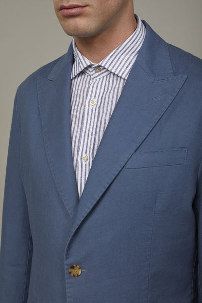 Men's single-breasted unlined linen and cotton blazer with regular fit lapels