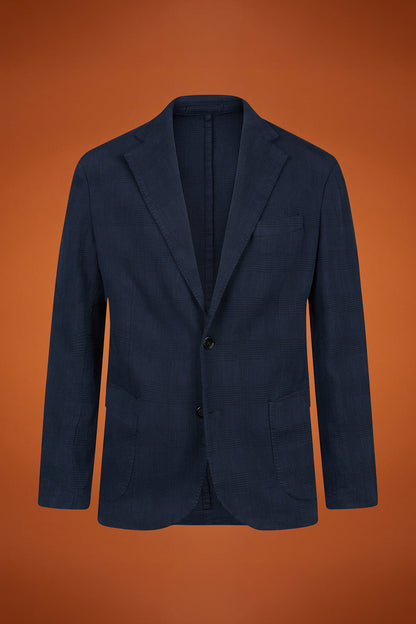 Men's unlined single-breasted blazer with patch pockets Prince of Wales design regular fit