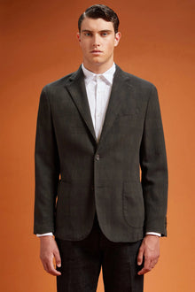 MenÃƒÂ¢Ã¢â€šÂ¬Ã¢â€žÂ¢s unlined single-breasted blazer with patch pockets Prince of Wales design regular fit