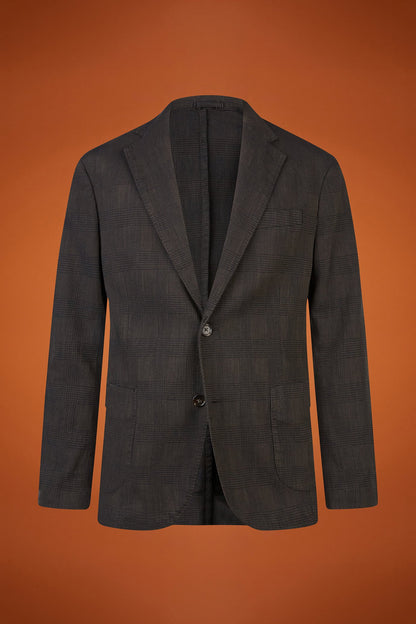 Men's unlined single-breasted blazer with patch pockets Prince of Wales design regular fit