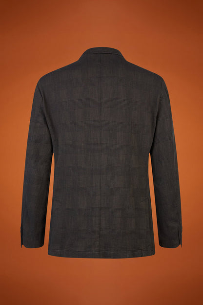 Men's unlined single-breasted blazer with patch pockets Prince of Wales design regular fit