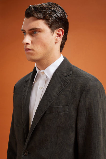 Men's unlined single-breasted blazer with patch pockets Prince of Wales design regular fit
