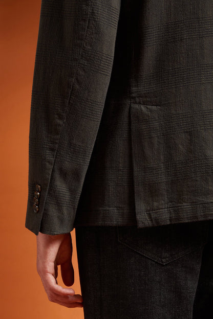 Men's unlined single-breasted blazer with patch pockets Prince of Wales design regular fit