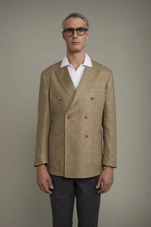 Men's unlined double-breasted blazer, patch pockets 100% linen regular fit