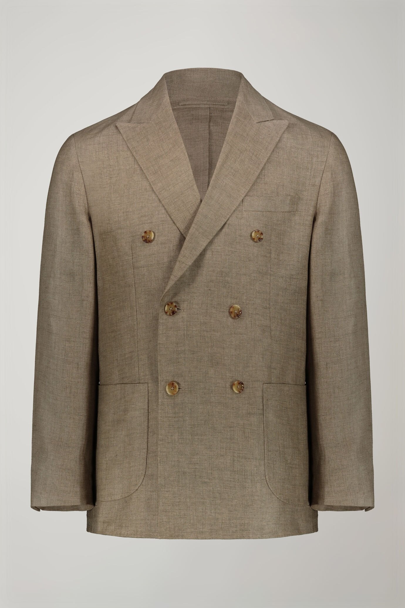 Men's unlined double-breasted blazer, patch pockets 100% linen regular fit