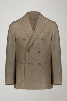 Men's unlined double-breasted blazer, patch pockets 100% linen regular fit