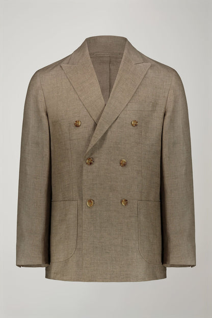 Men's unlined double-breasted blazer, patch pockets 100% linen regular fit