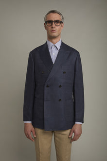 Men's unlined double-breasted blazer, patch pockets 100% linen regular fit
