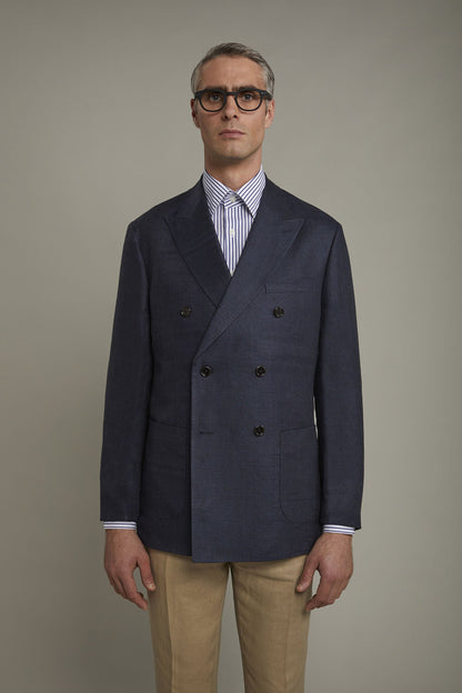 Men's unlined double-breasted blazer, patch pockets 100% linen regular fit