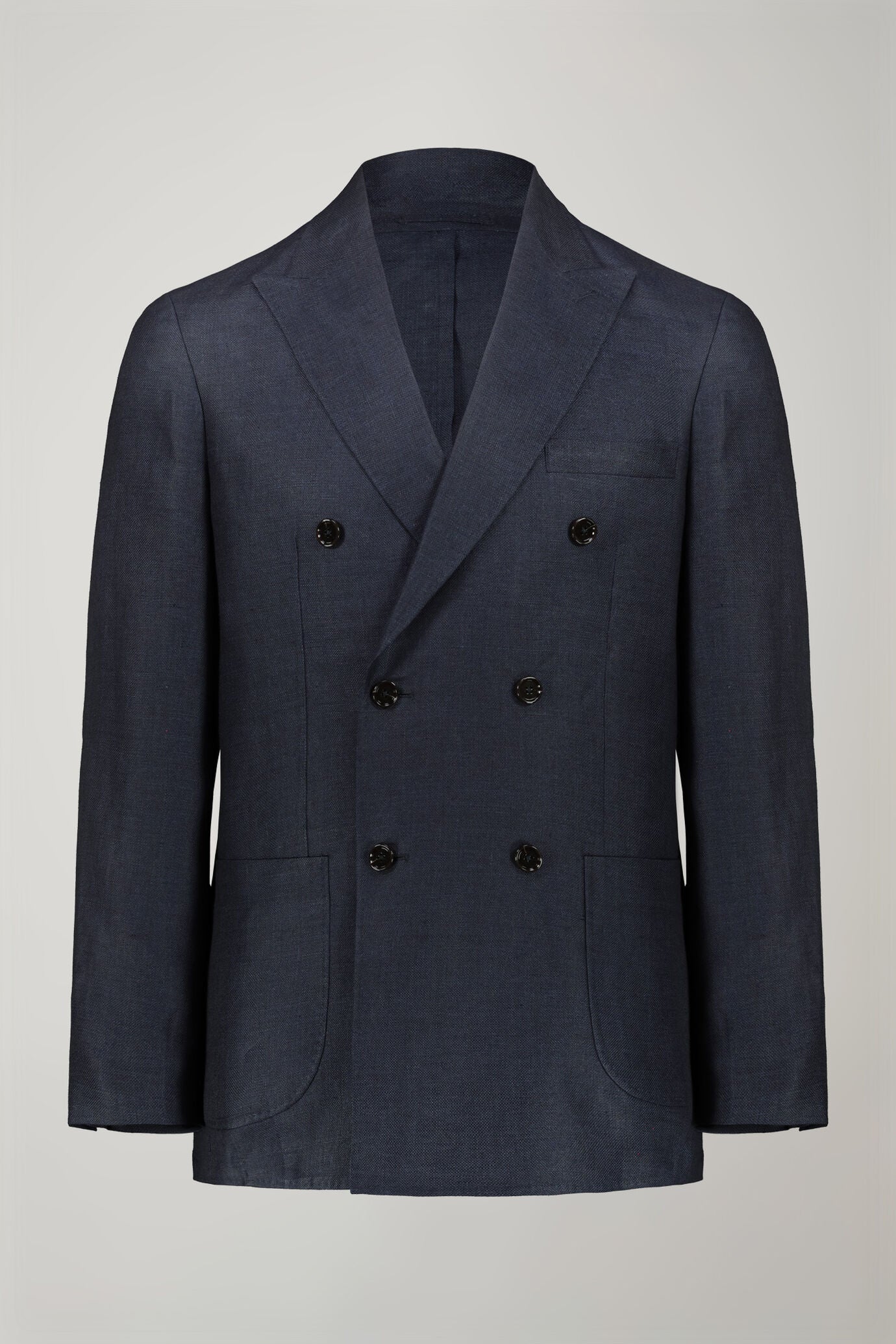 Men's unlined double-breasted blazer, patch pockets 100% linen regular fit