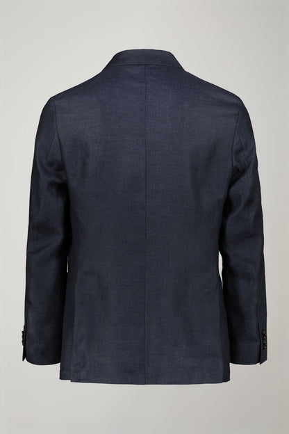 Men's unlined double-breasted blazer, patch pockets 100% linen regular fit
