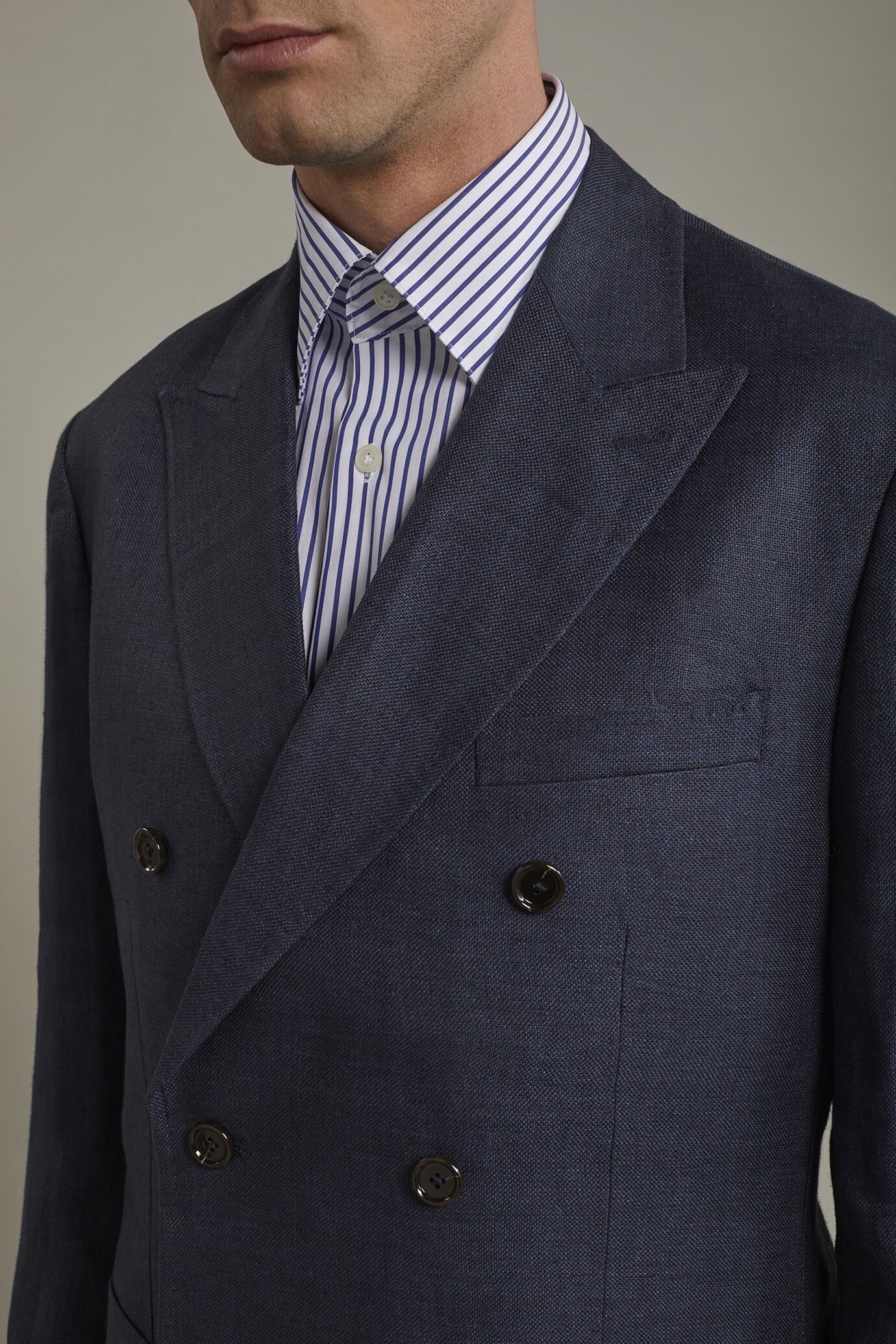 Men's unlined double-breasted blazer, patch pockets 100% linen regular fit