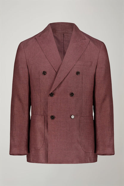 Men's unlined double-breasted blazer, patch pockets 100% linen regular fit