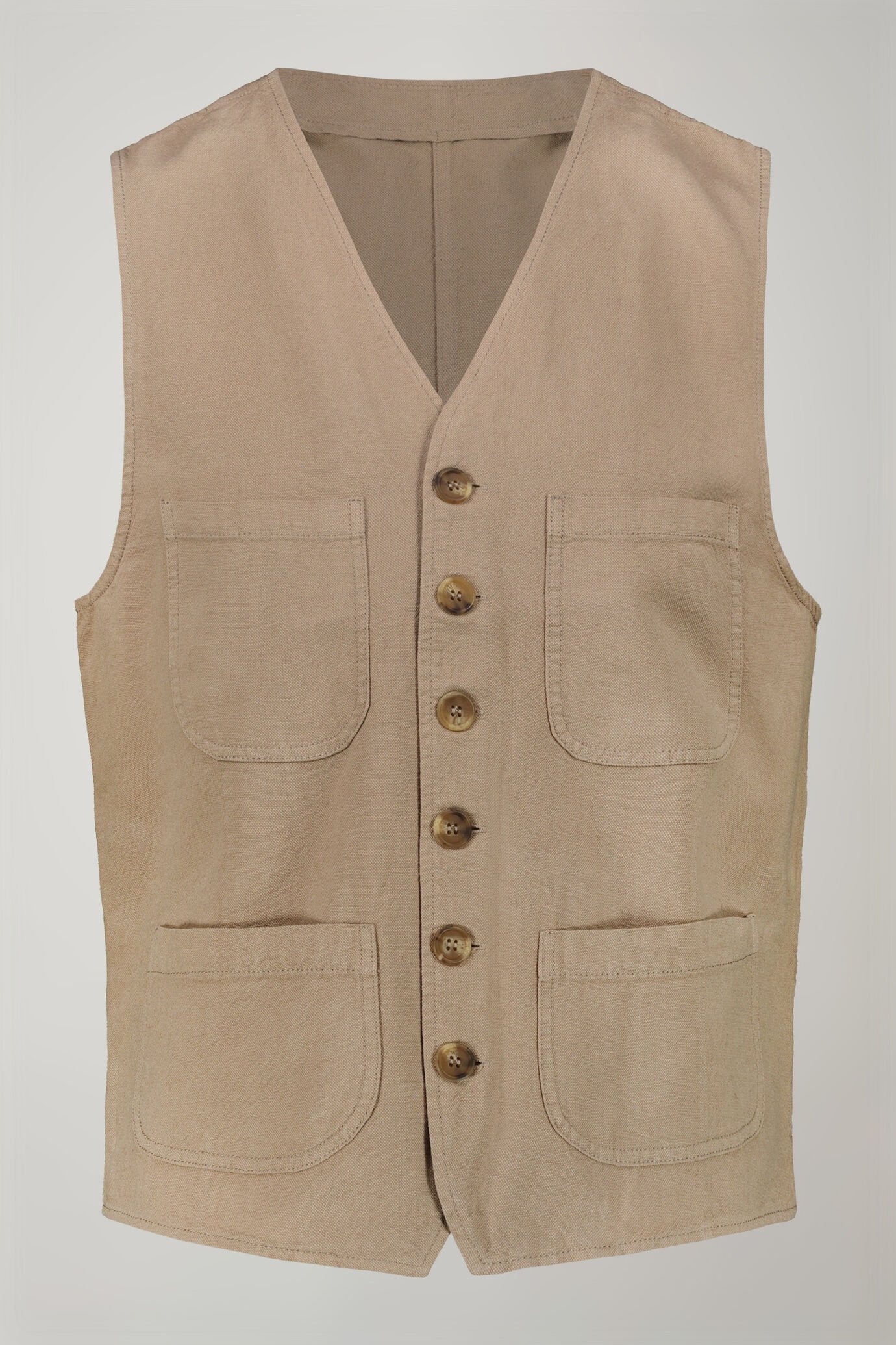 Men's linen and cotton sports waistcoat with patch pockets regular fit