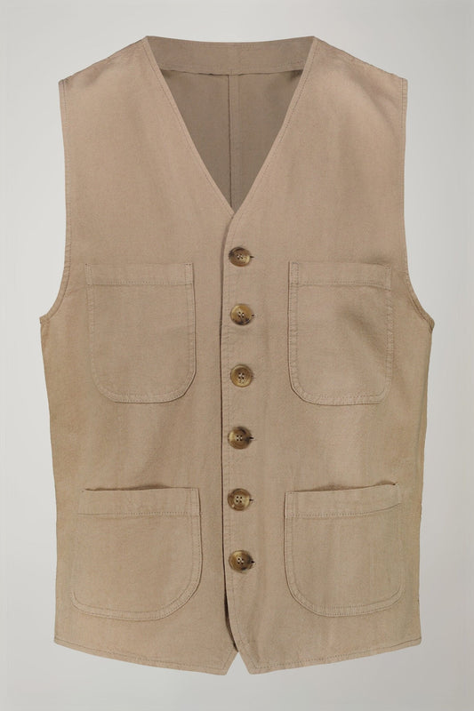 Men's linen and cotton sports waistcoat with patch pockets regular fit