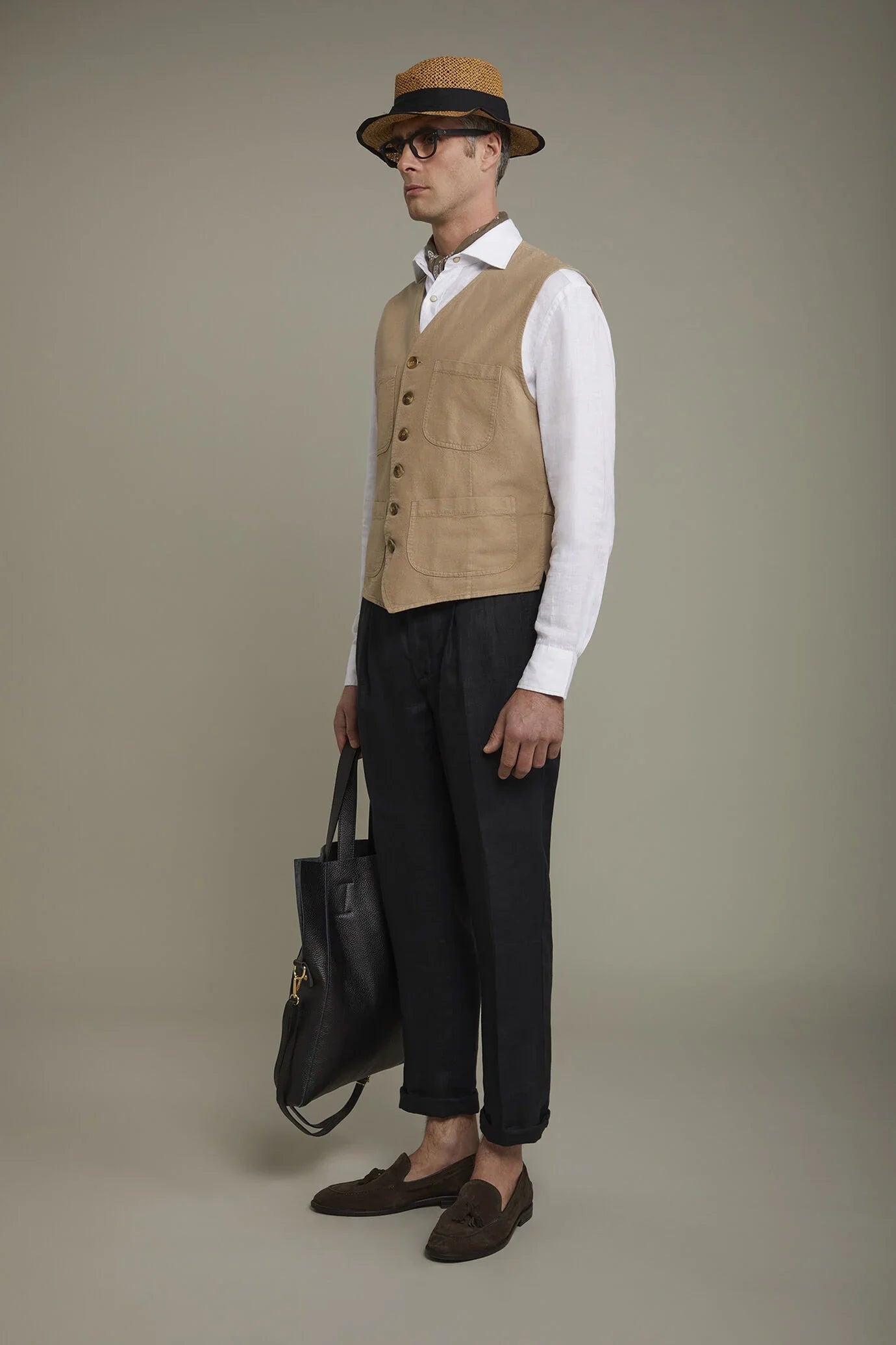 Men's linen and cotton sports waistcoat with patch pockets regular fit
