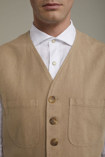 Men's linen and cotton sports waistcoat with patch pockets regular fit
