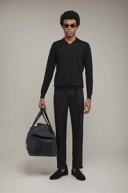 Men's knitted polo V collar 100% cotton long-sleeved regular fit
