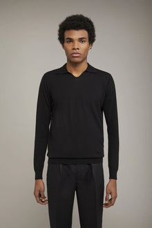 Men's knitted polo V collar 100% cotton long-sleeved regular fit