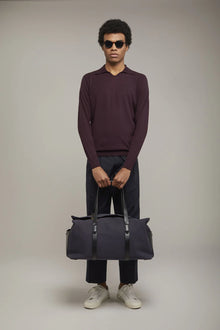 Men's knitted polo V collar 100% cotton long-sleeved regular fit
