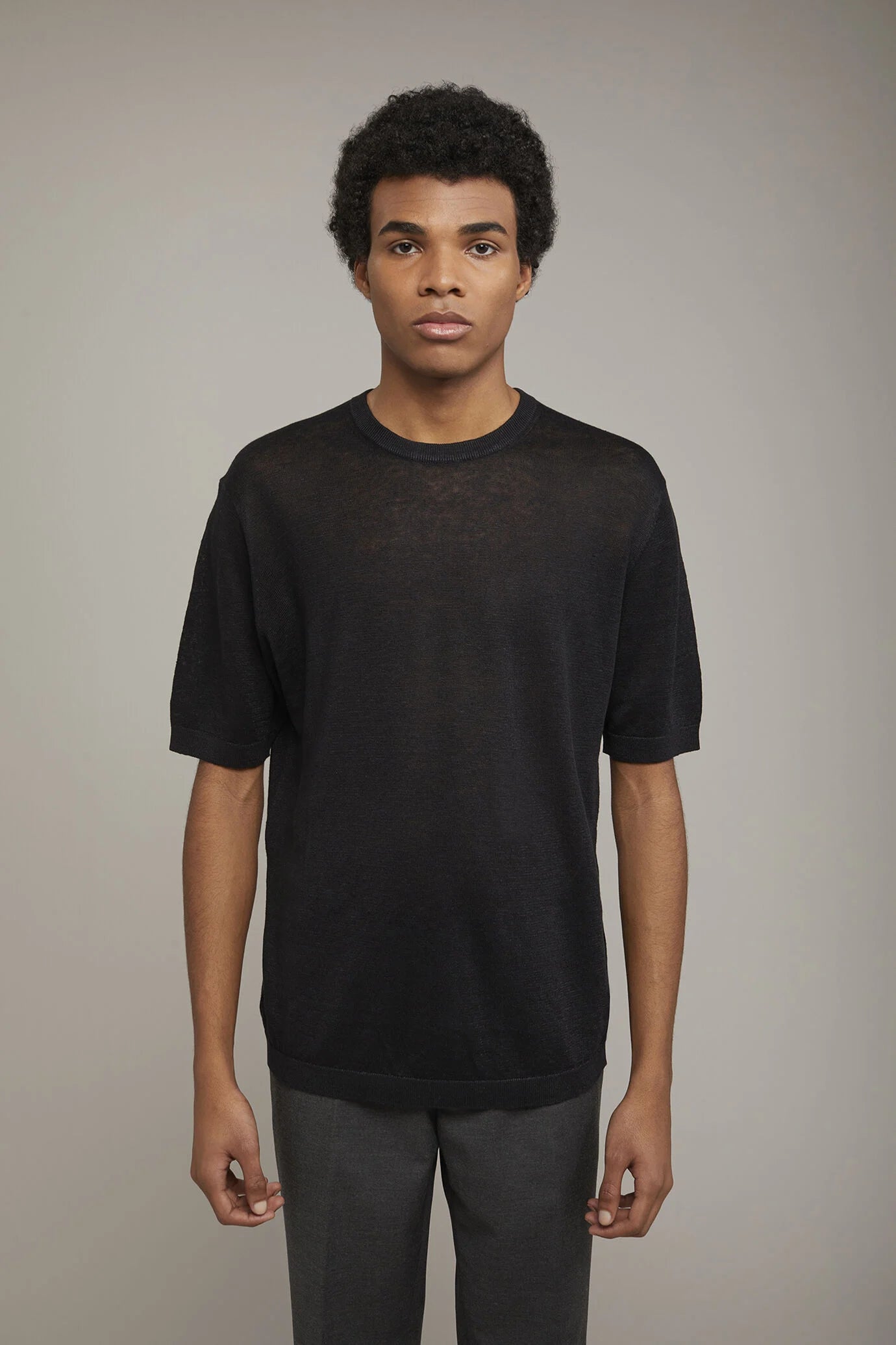 Men's knitted t-shirt 100% linen short-sleeved regular fit