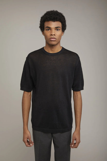 Men's knitted t-shirt 100% linen short-sleeved regular fit