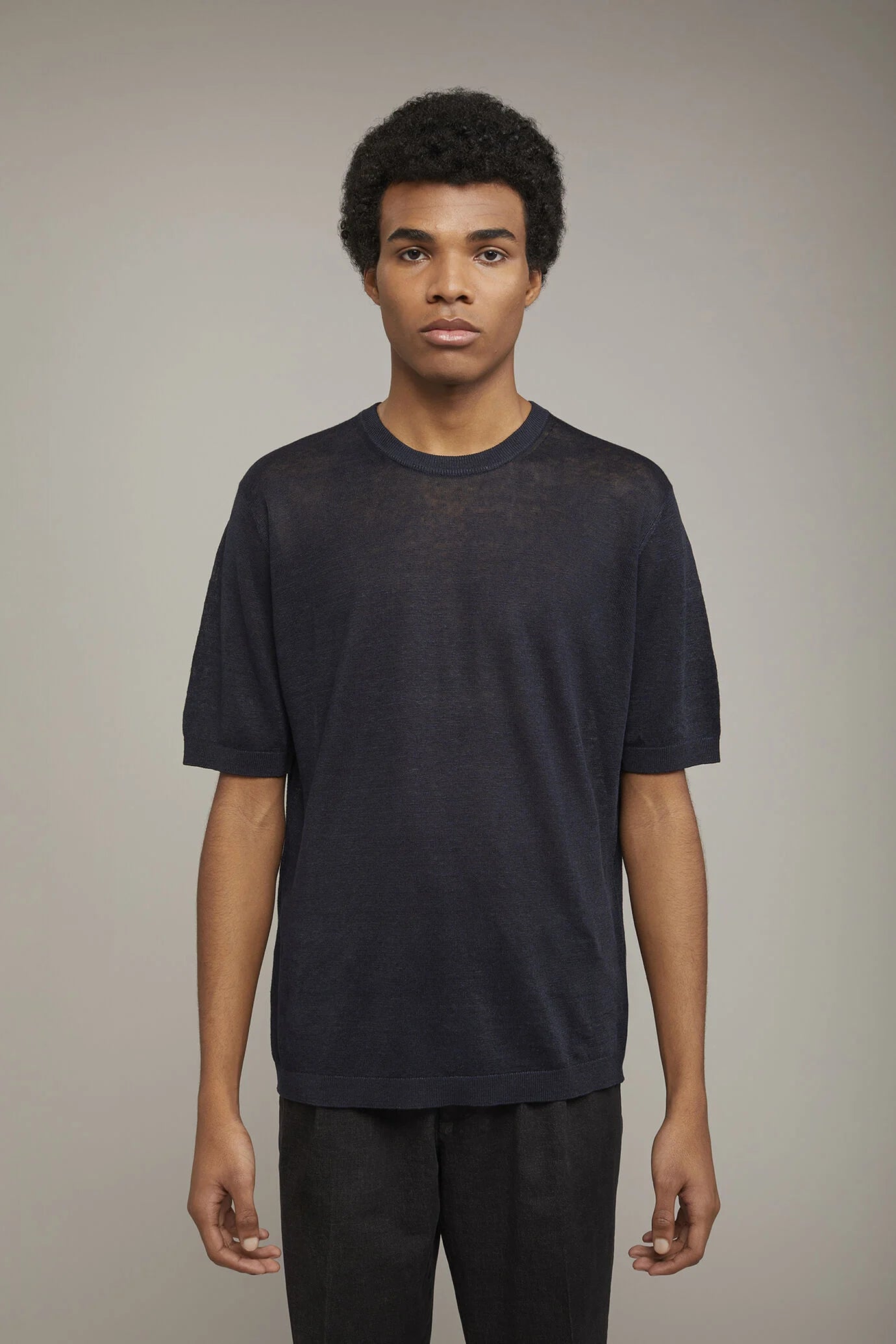 Men's knitted t-shirt 100% linen short-sleeved regular fit
