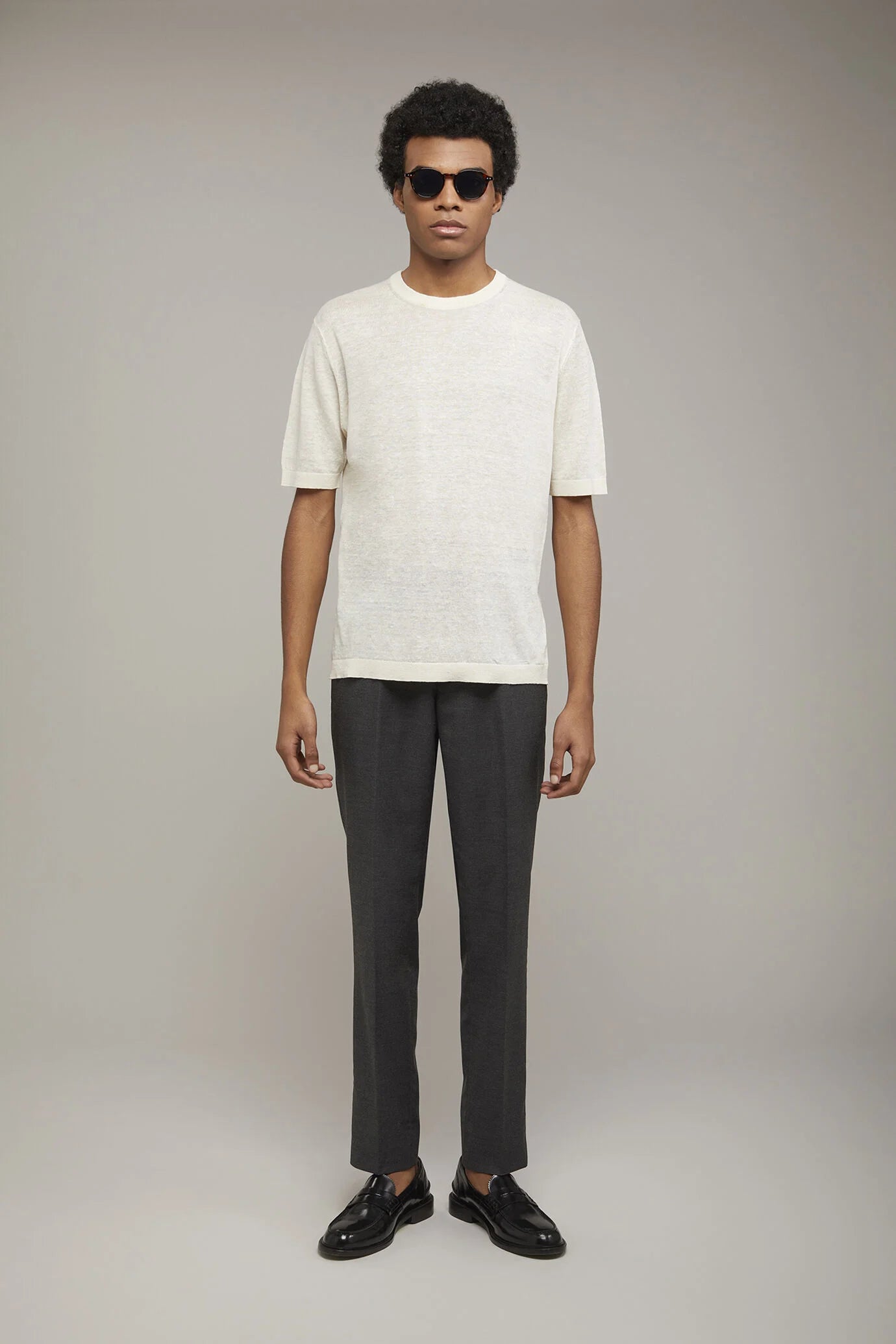 Men's knitted t-shirt 100% linen short-sleeved regular fit