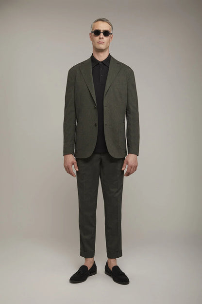 Men's classic double pinces trousers fabric with micro houndstooth pattern regular fit in Green by Doppelganger, Italian Business;Party-Night made from Composition: 59% Polyester 21% Linen 13% Cotton 6% Viscose 1% Elastane
Mood: Business, Party-Night
Type: Double Pinces, Pied De Poule Micro Fabric
Season: Spring Summer 24
Gender: Men
Material: Linen
Style: Classic, Formal, Elegant
Fit: Regular