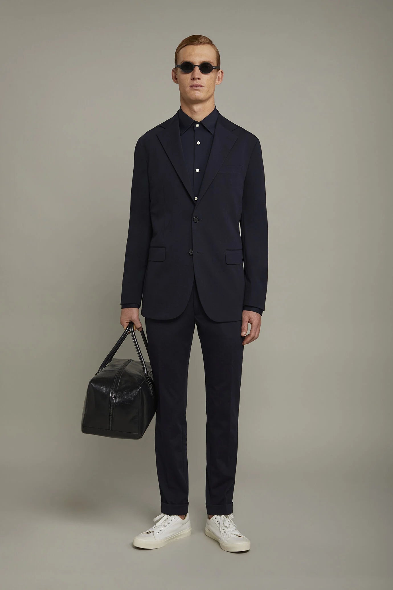 Menâ€™s trousers in jersey without pleats with classic fold regular fit